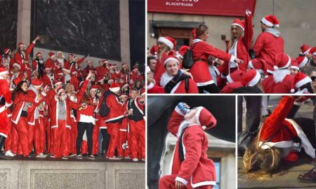 Лондон заполонили тысячи пьяных и буйных Санта-Клаусов