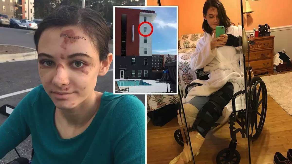 Молодая американка напилась, выпала с четвертого этажа, упала на бетон и выжила
