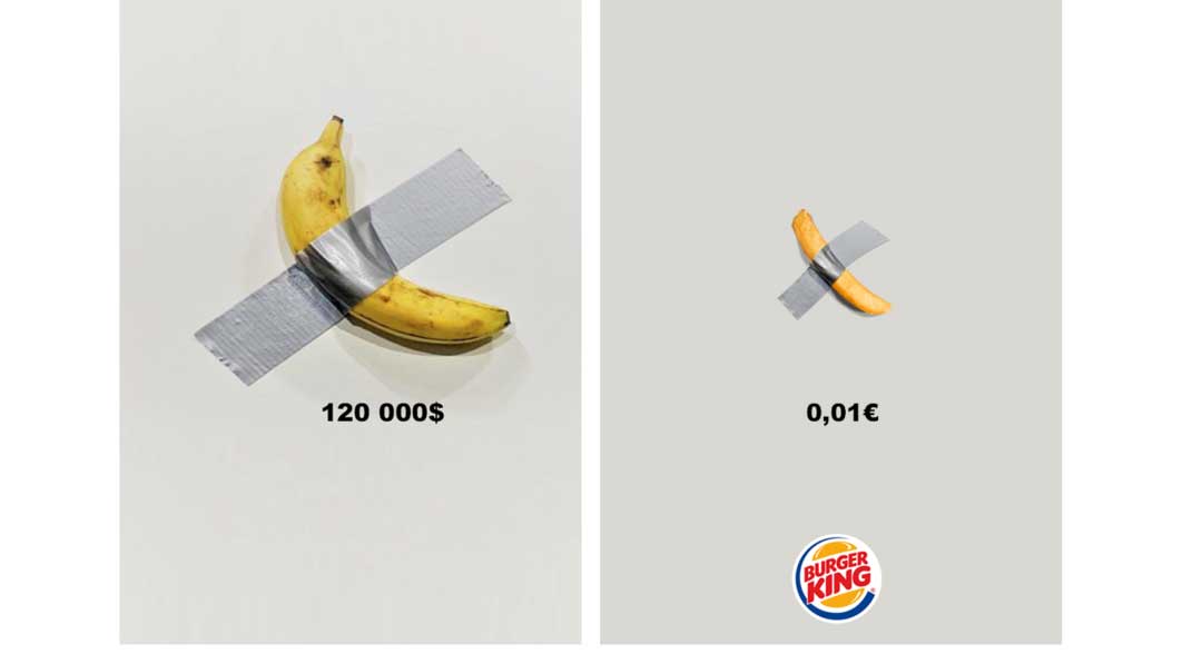 Burger King предлагает свой альтернативный арт-объект "банану со скотчем" всего за €0,01