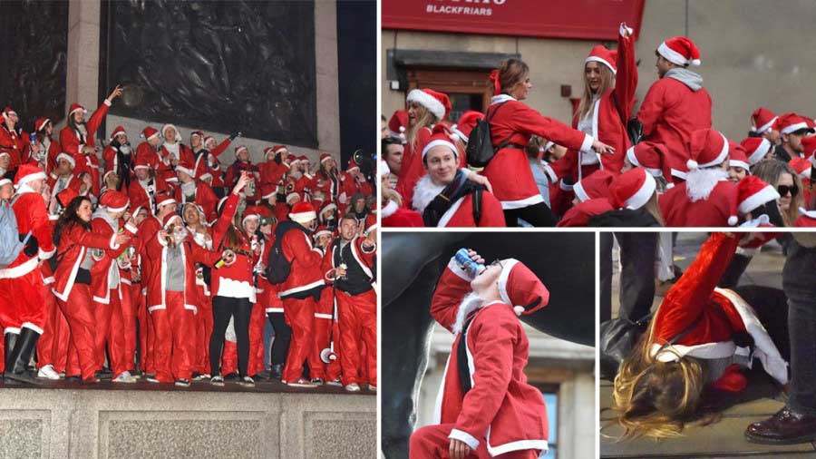 Лондон заполонили тысячи пьяных и буйных Санта-Клаусов