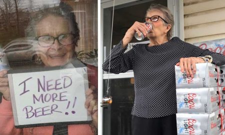 93-летняя любительница пива в самоизоляции получила 150 банок в подарок