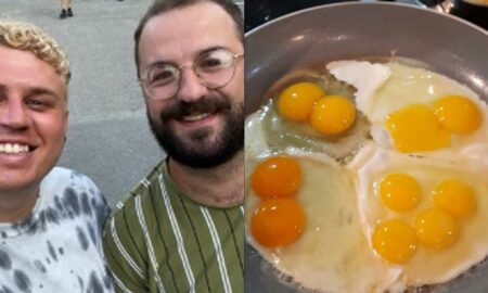 Британец обнаружил десять желтков в четырех яйцах